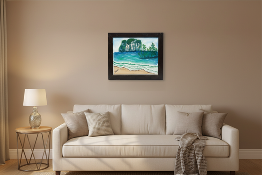 Original Paintings ,Ocean Solitude,Oil on Canvas 14X12 in (Framed)
