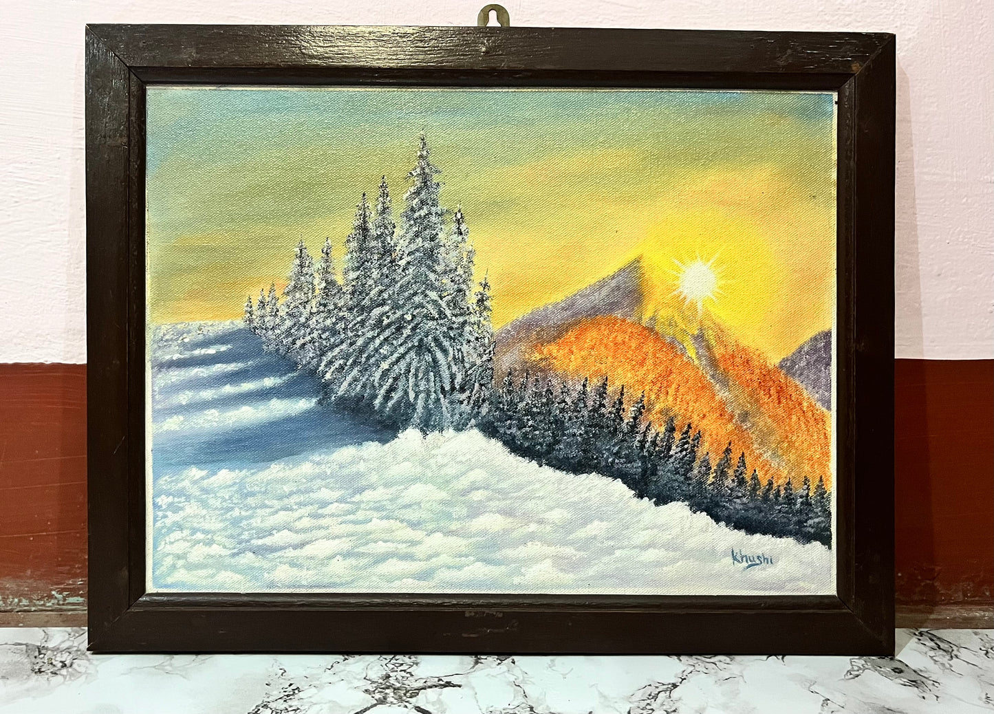 Original Paintings |Golden Silence of Winter,Oil on Canvas, 14x18 in(Framed)