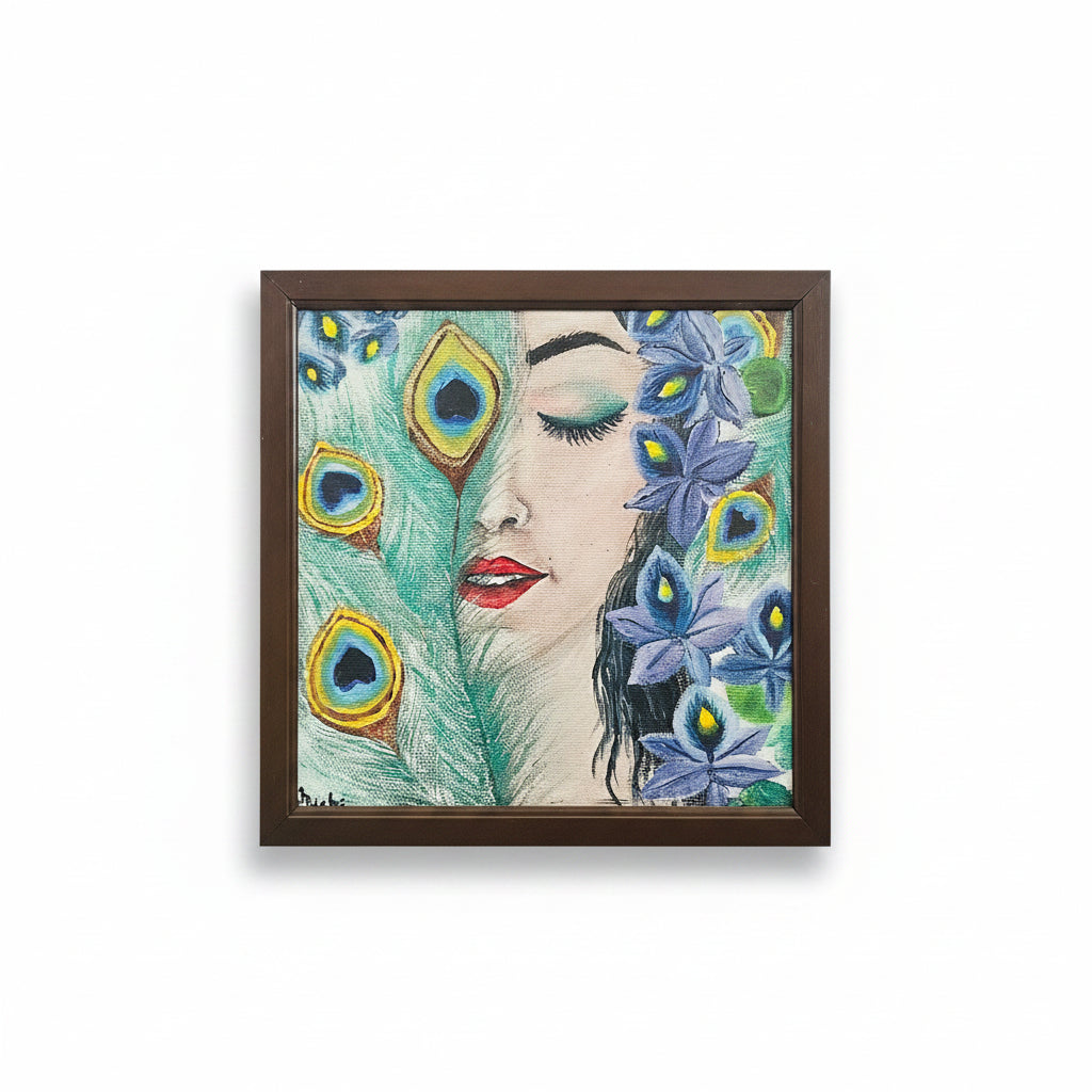 Peacock Dreams,Framed Original Print 18x18in