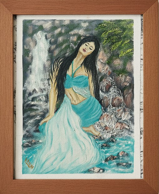 Original Painting , Turquoise Maiden at the Falls ,Oil on Canvas 8x12 in( Un-framed)