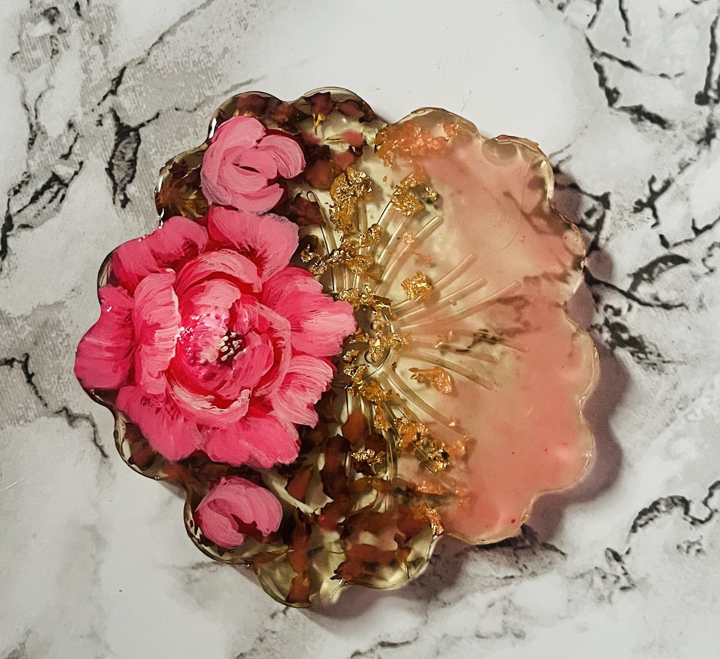 Handmade UV Resin Floral Coaster with Gold Leaf
