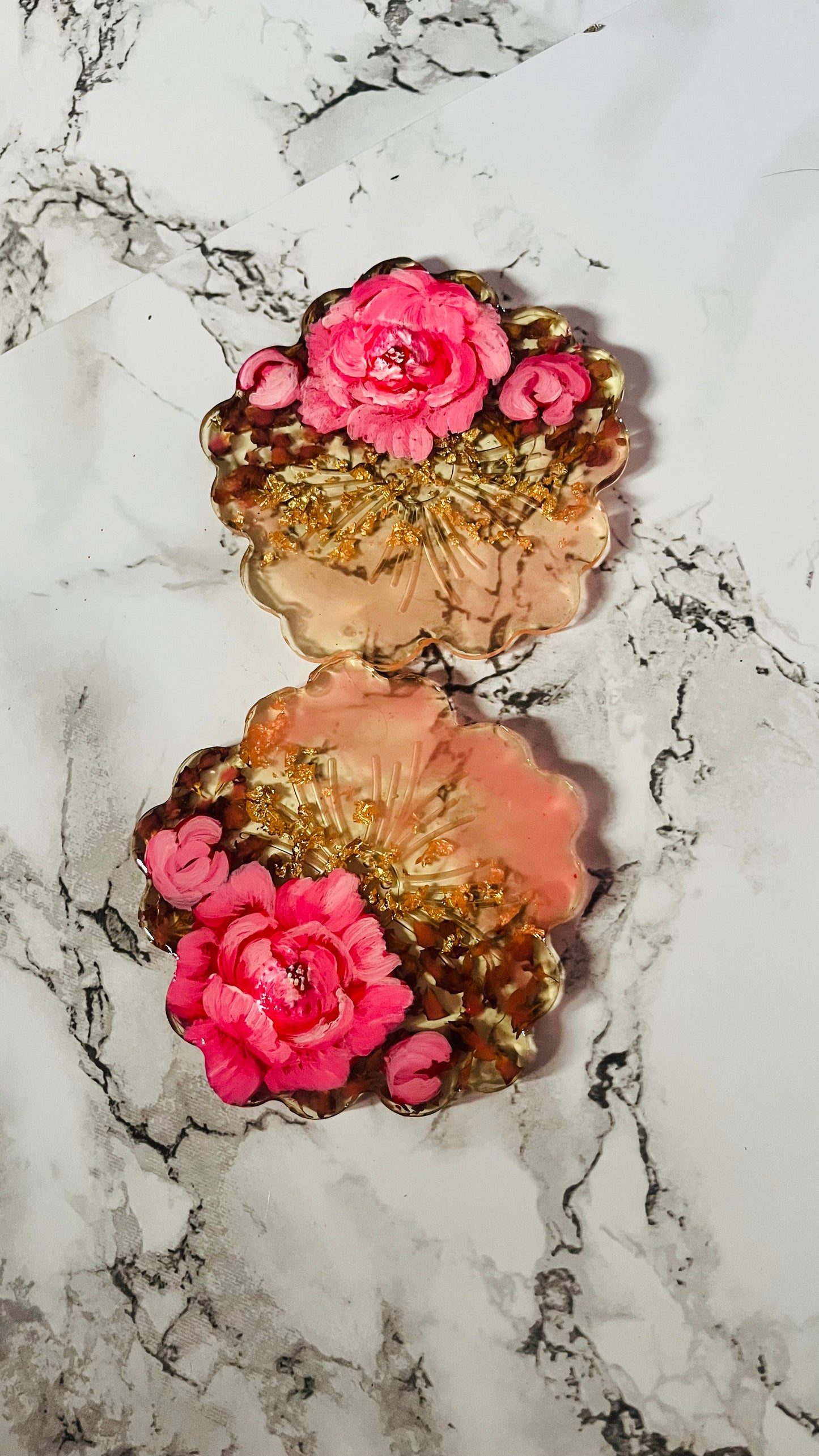 Handmade UV Resin Floral Coaster with Gold Leaf
