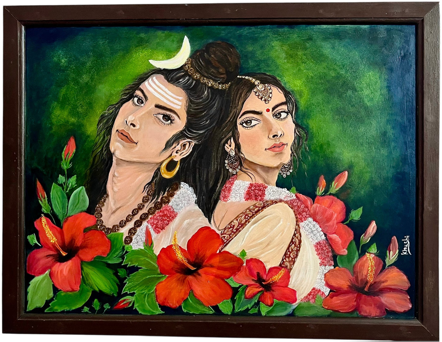 Original Painting The Eternal Bond: Shiva and Parvati |Oil On Canvas 20 x 26 in (Framed)