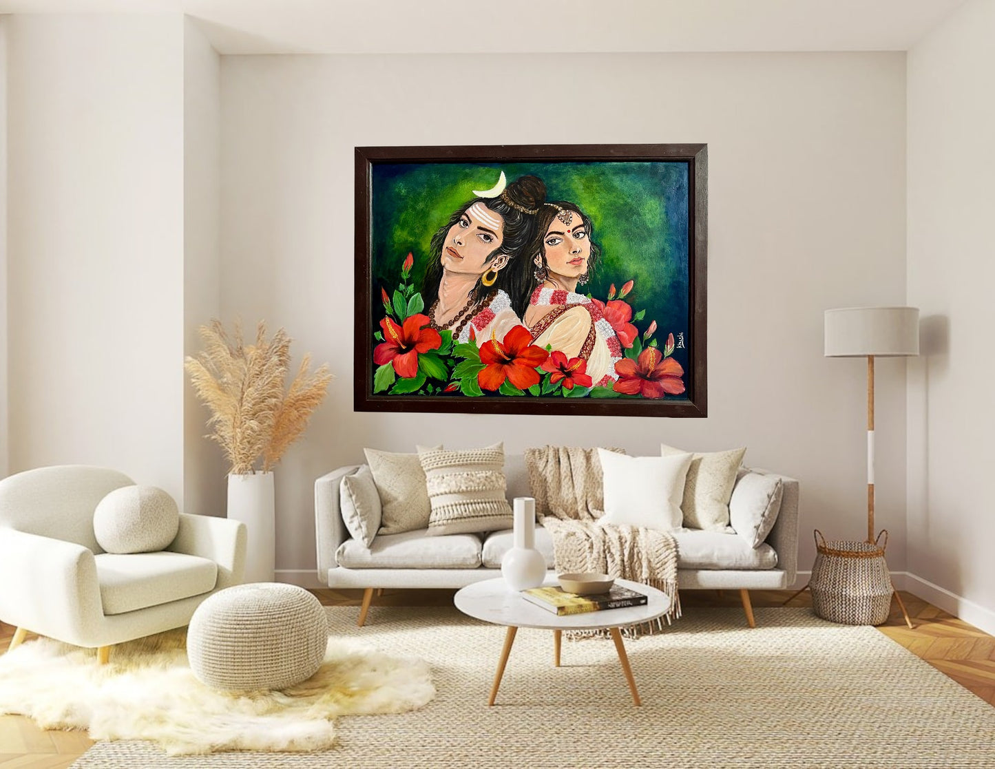 Original Painting The Eternal Bond: Shiva and Parvati |Oil On Canvas 20 x 26 in (Framed)