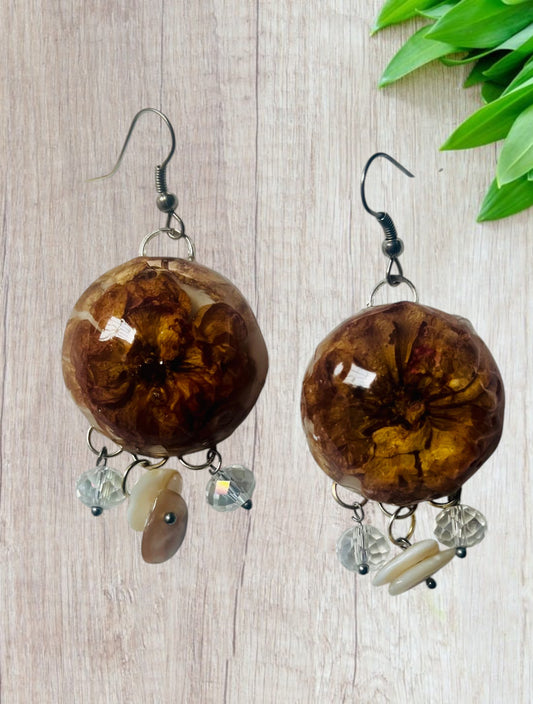 Handmade Full Bloom UV Resin Drop Earrings