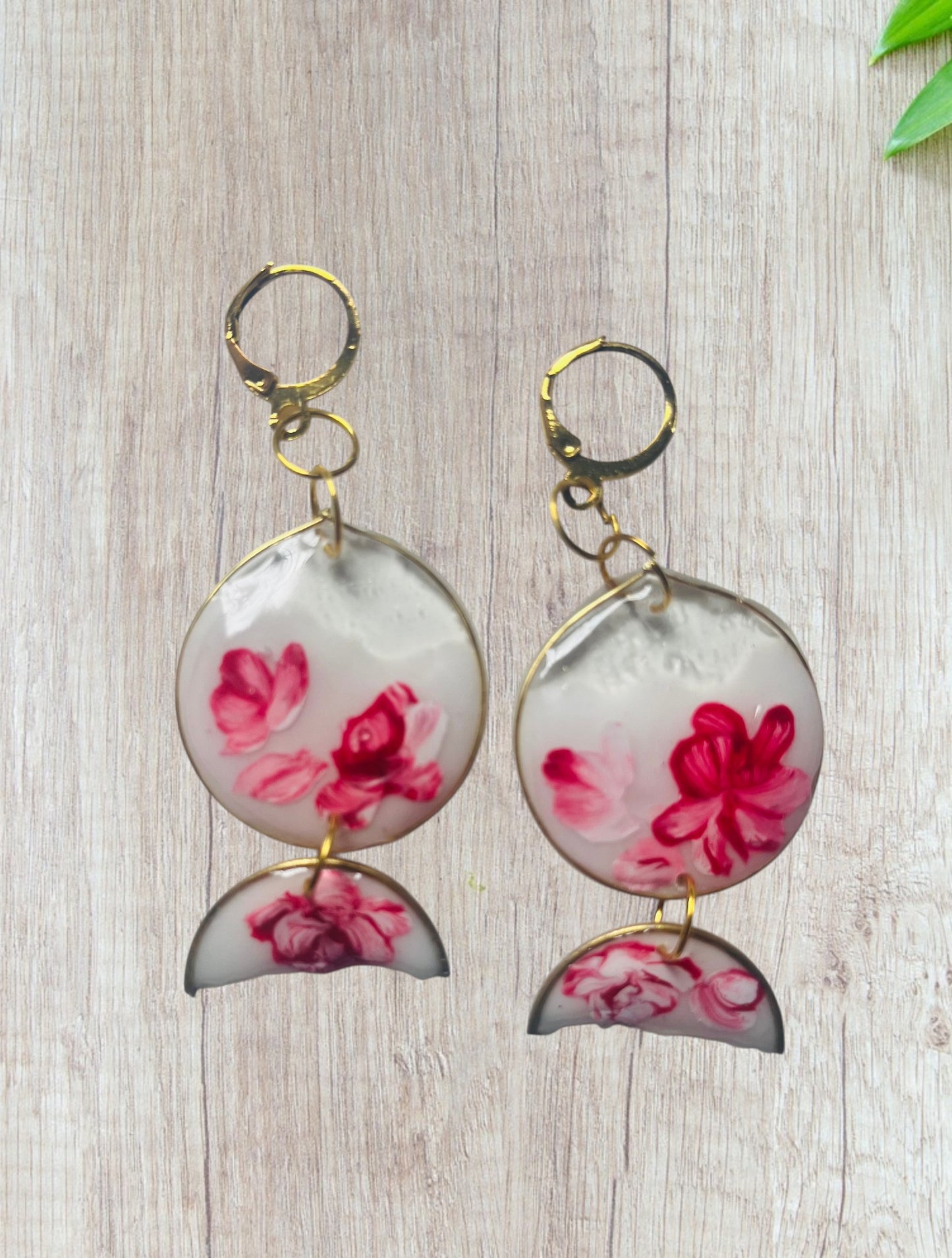 Handmade Pink Rose Geometric Drop UV Resin Earrings