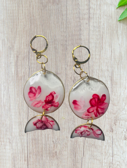 Handmade Pink Rose Geometric Drop UV Resin Earrings