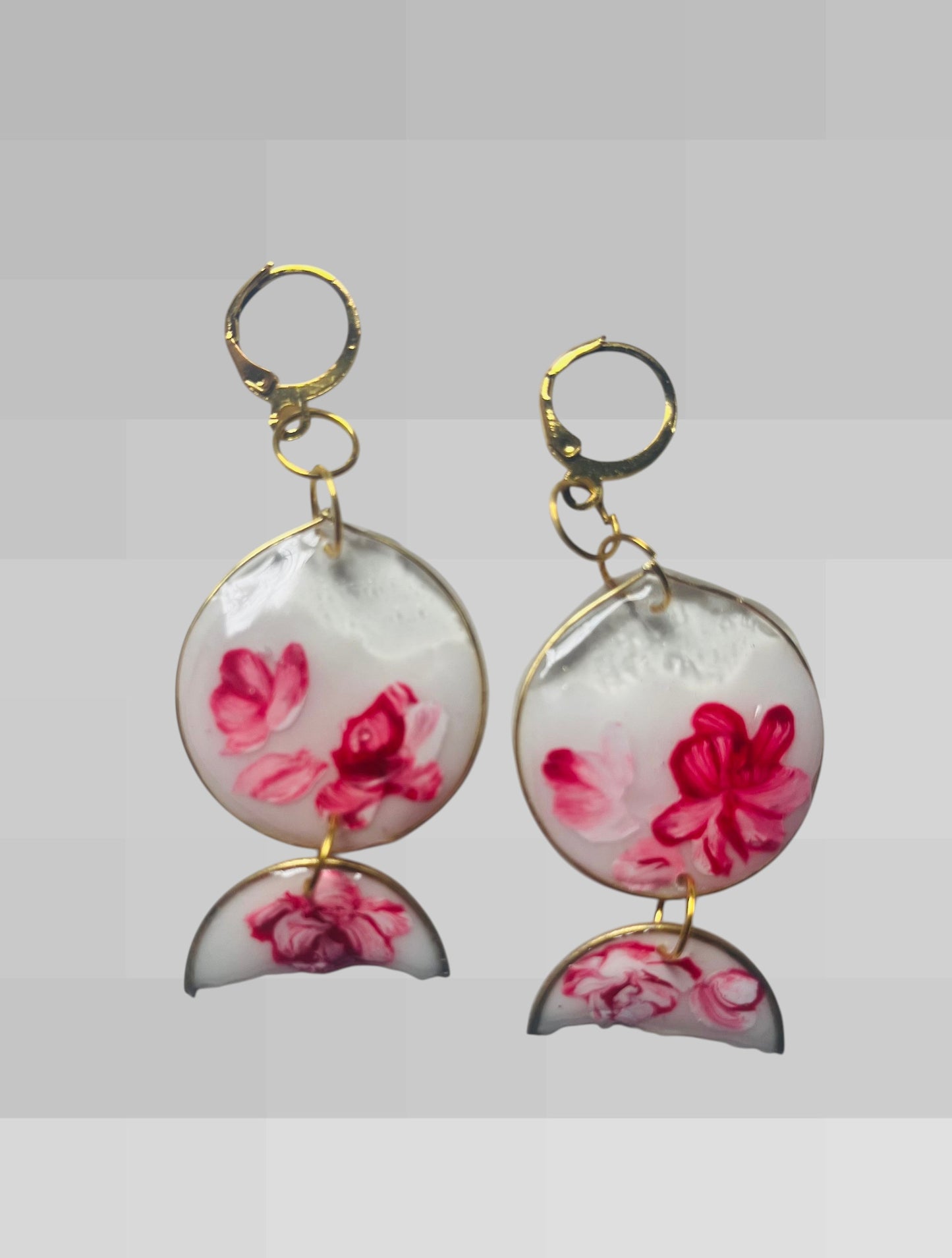 Handmade Pink Rose Geometric Drop UV Resin Earrings