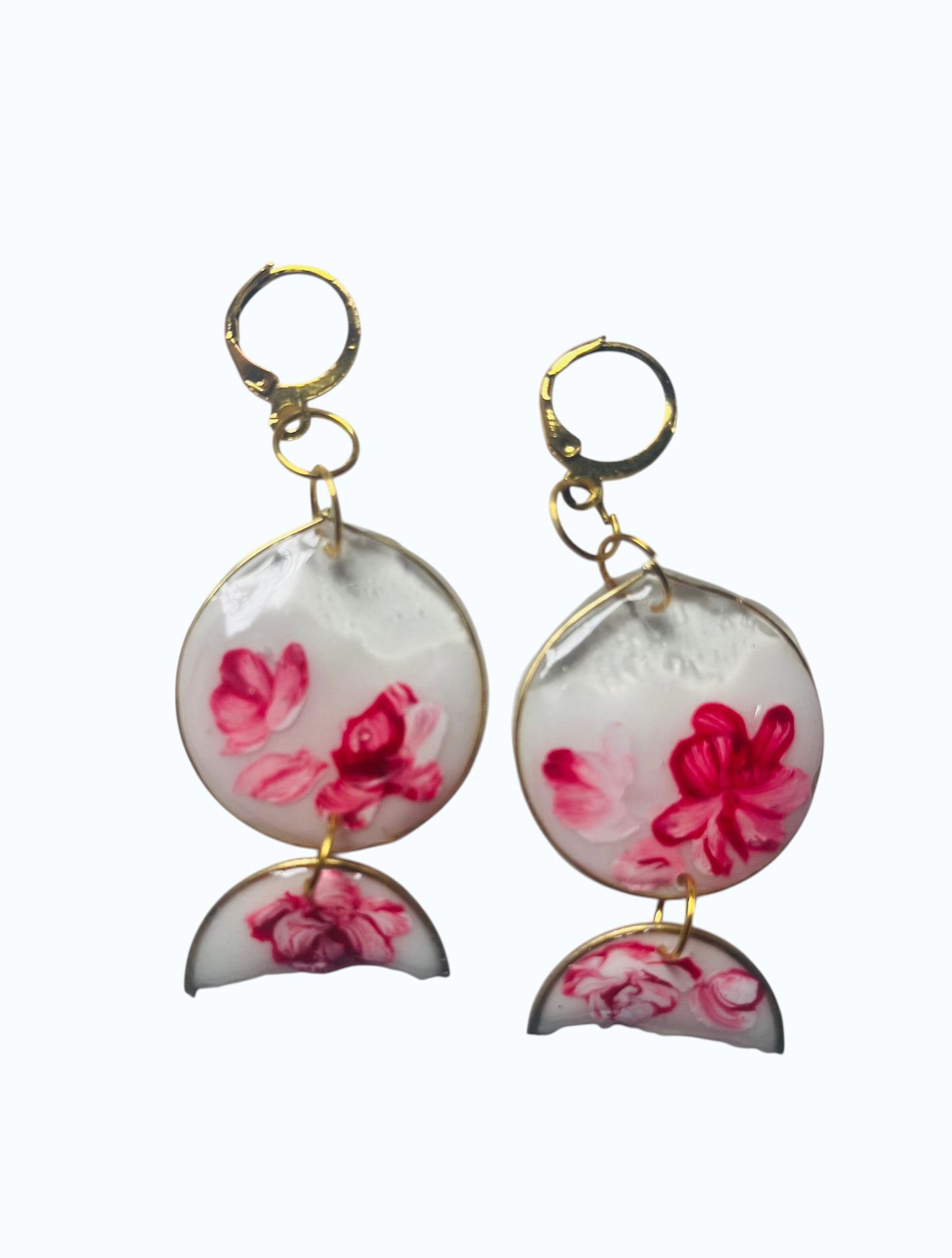 Handmade Pink Rose Geometric Drop UV Resin Earrings