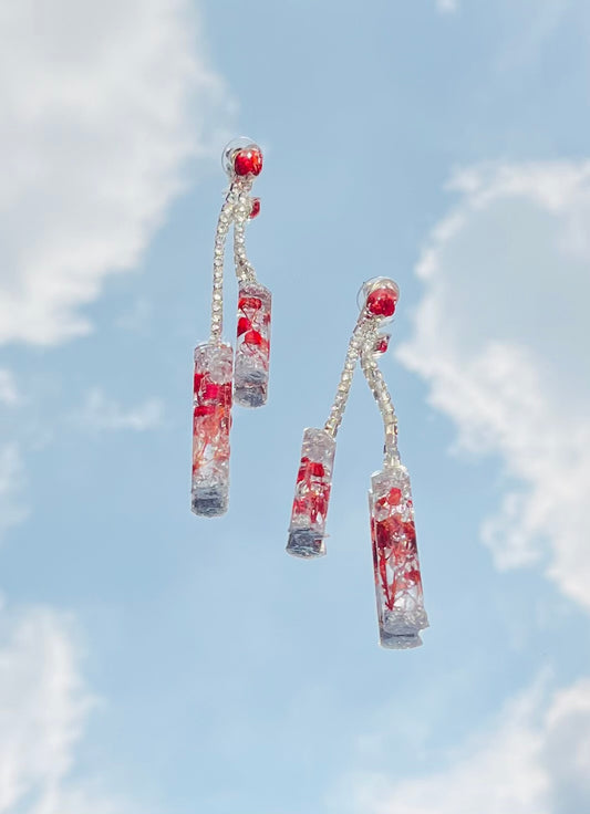 Handmade Real Red Flower UV Resin Dangle Earrings | Preserved Botanical Jewelry | Botanical Sparkle Collection