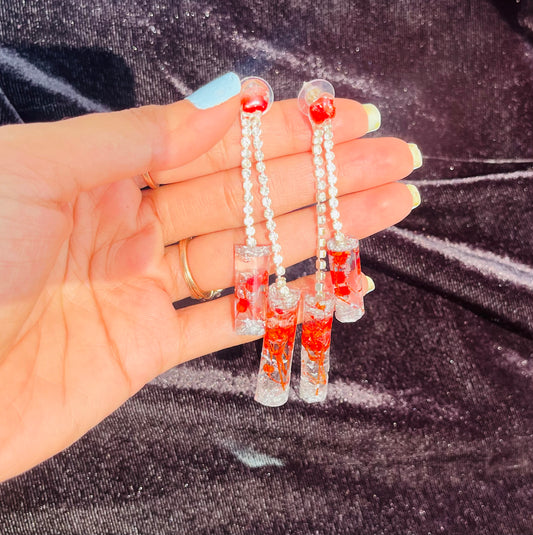 Handmade Real Red Flower UV Resin Dangle Earrings | Preserved Botanical Jewelry | Botanical Sparkle Collection