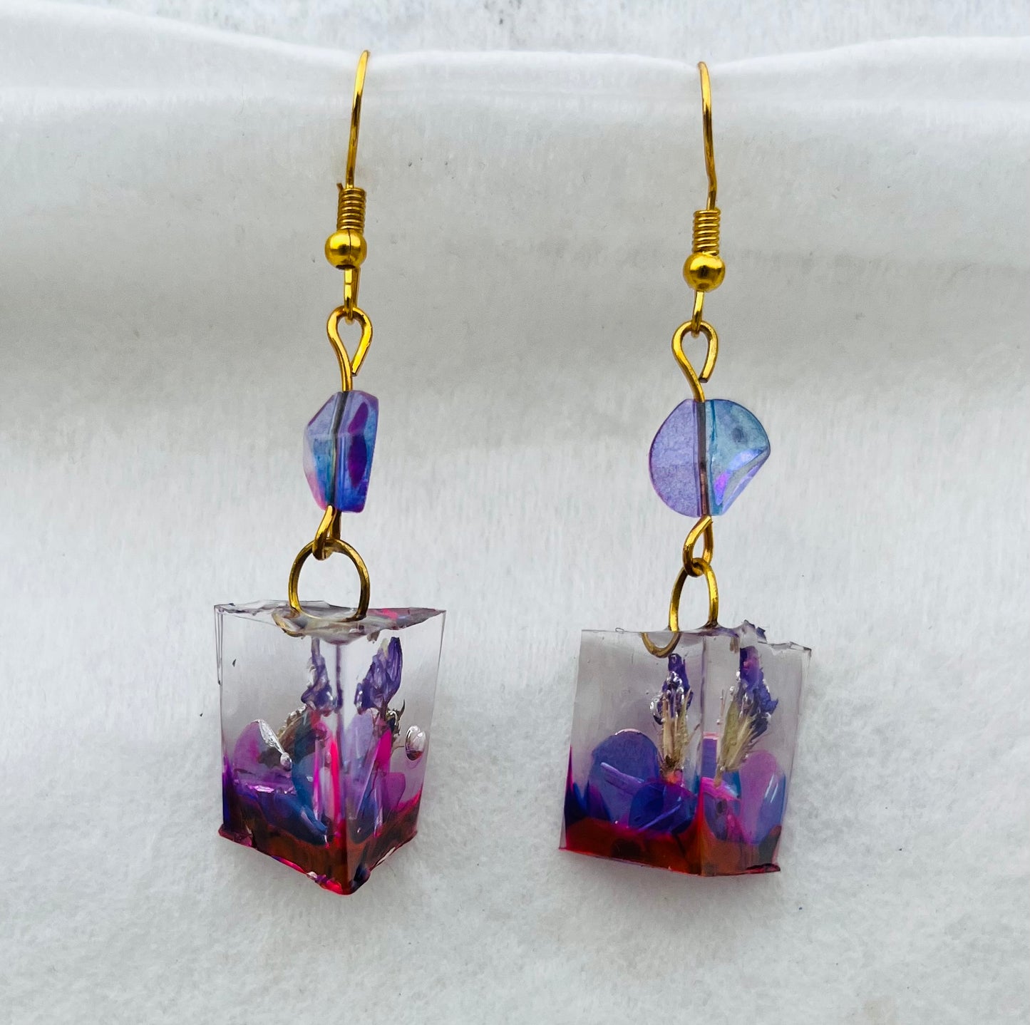 Handcrafted Amethyst-Inspired Cube Resin Dangle Earrings
