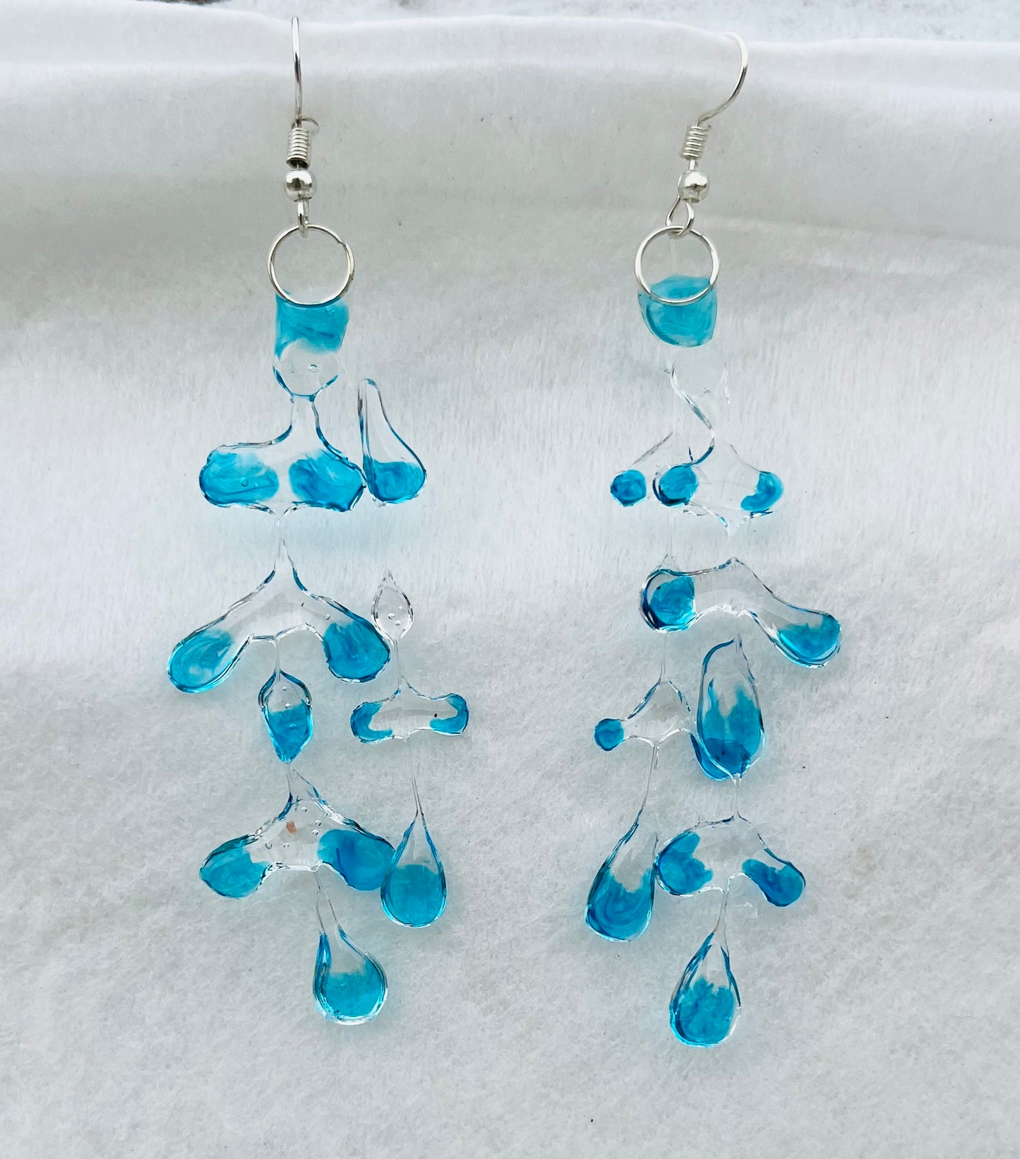 Handcrafted Clear Resin & Electric Blue Teardrop Dangle Earrings
