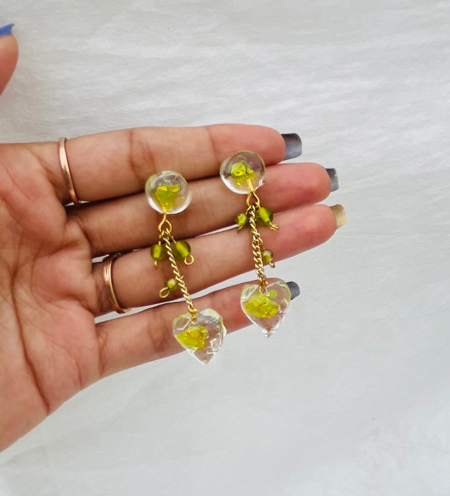 Lime Green Heart Charm Resin Earrings