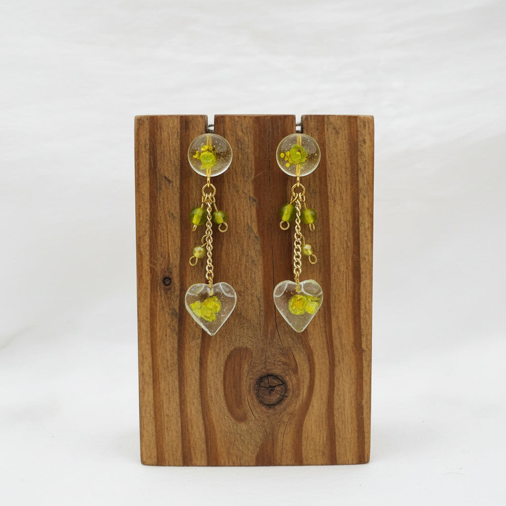 Lime Green Heart Charm Resin Earrings