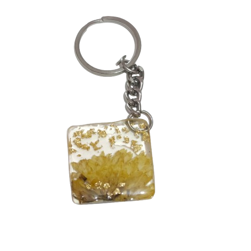 Square UV Resin Preserved Flower Keychain