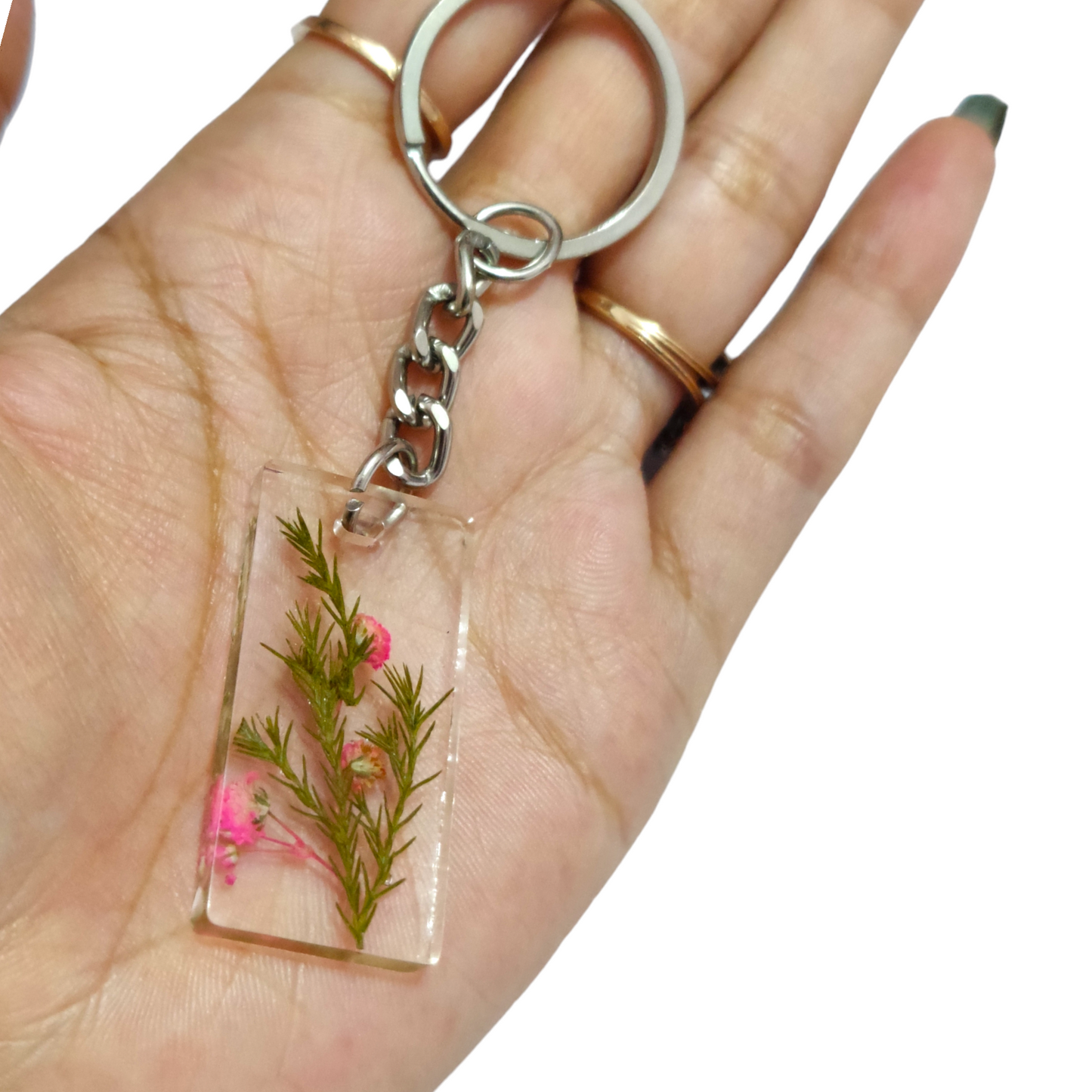 Slim Rectangle UV Resin Botanical Keychain