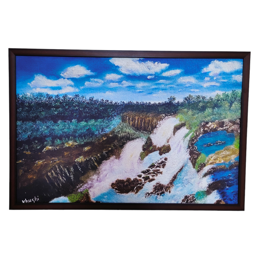 Original Paintings , Cascading Waters over Amber Cliffs, Oil on Canvas 16x12in (Un-Framed)