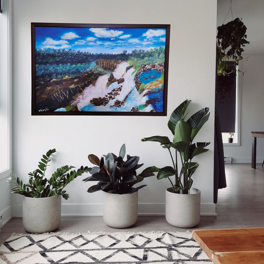Original Paintings , Cascading Waters over Amber Cliffs, Oil on Canvas 16x12in (Un-Framed)