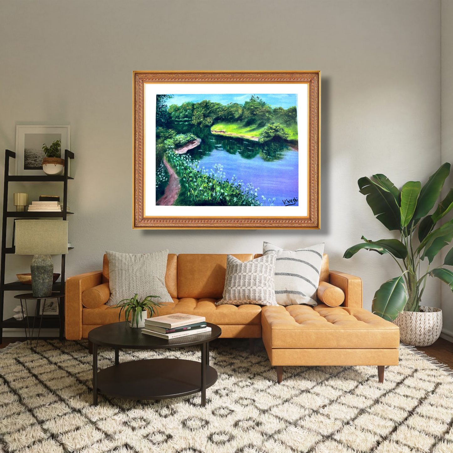 Original Paintings , Emerald Valley River|Oil on Canvas with Resin Coated 14x12in(framed)