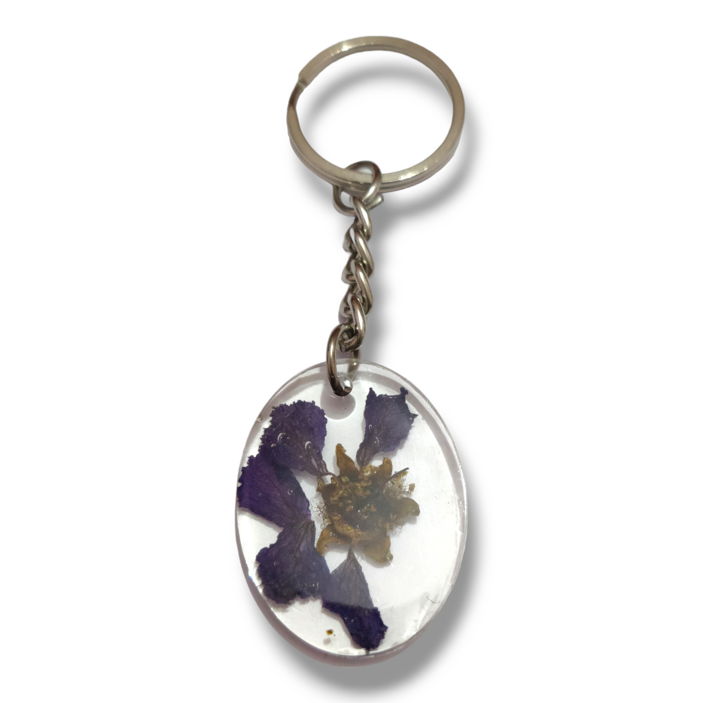 Oval UV Resin Preserved Flower Keychain